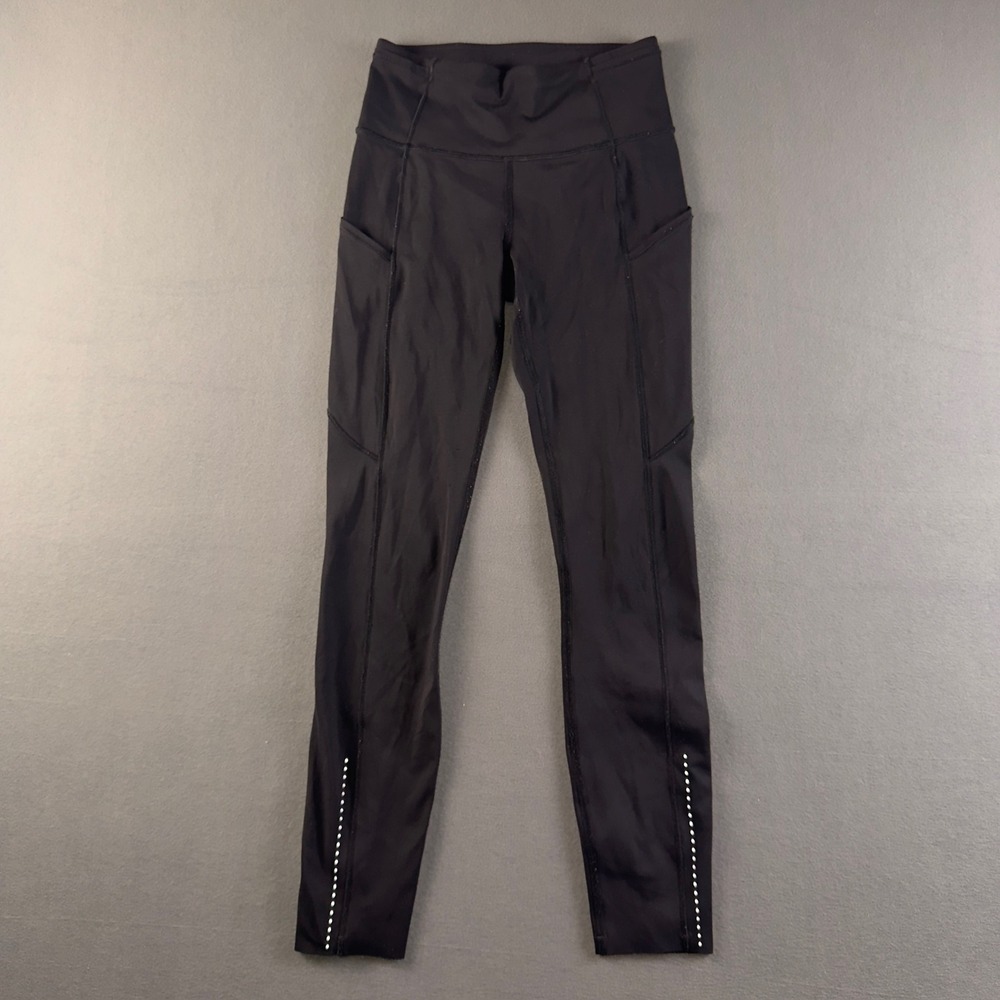 Lululemon Fast & Free 7/8 Tight II Nulux 25 Black Running Leggings Womens 4